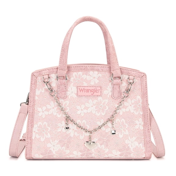 Wrangler Lace Tote Bag for Women, Medium Crossbody Top Handle Handbags Ladies Satchel Elegant Purse Charms for Wedding Gift, Pink