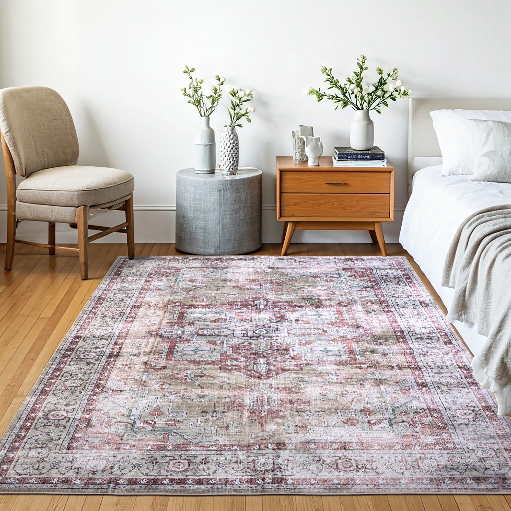 Delara 3'x5' Machine Washable Area Rug, Soft & Durable, Non-Slip, Stain Resistant, Desert Rose, for Bedroom, Living & Dining Room