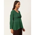 thumbnail image 2 of Moomaya Solid Cinched Waist Top, V-Neck Front Slit Buttoned Georgette Top, 2 of 8