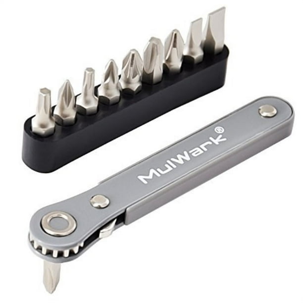 MulWark 11pc 1/4 Mini Ratchet Wrench Close Quarters Pocket Screwdriver Set with High Torque & Low Profile- Micro Right Angle EDC Tool with 90 Degree Mini Offset Reversible Drive Handle& Multi Hex Bit - Walmart.com - Walmart.com