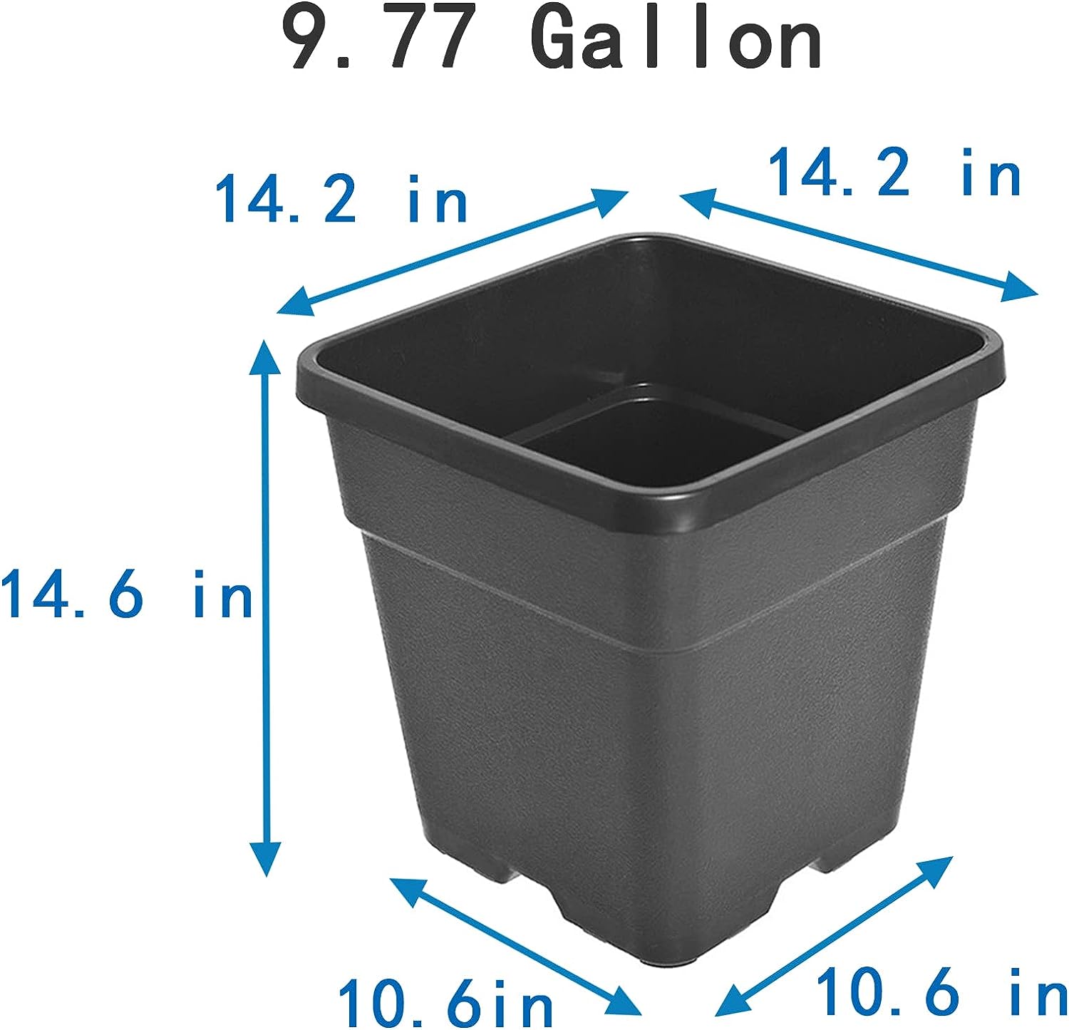 netuera 5 Pcs Plastic Planter Pots, 10 Gallon Black Flower Square Pot for Garden Yad Office with Drainage Hole