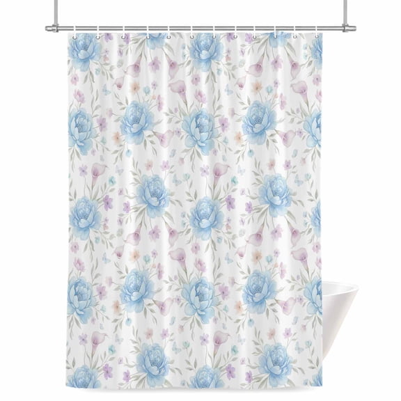 Blue Pink Floral Shower Curtain, Watercolors Vintage Flowers Leaves Botanical Waterproof Shower Curtain Set with 12 Hooks Lightweight Bath Curtains Fabric Bathroom Decor 72x72 Inches