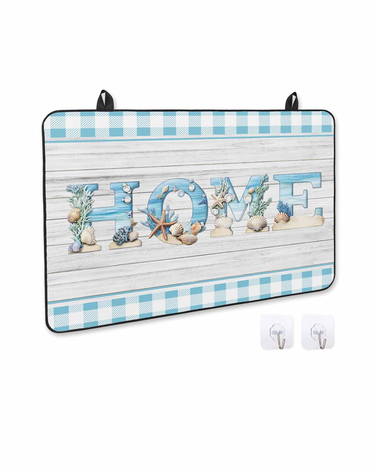 nqOlkjepod Large Induction Cooktop Protector Mat 24"x21", Coastal Summer Beach Stove Top Covers for Electric Stove, Wood Grain Blue White Plaid Stove Burner Cover Mats, Glass Top Stove Cover