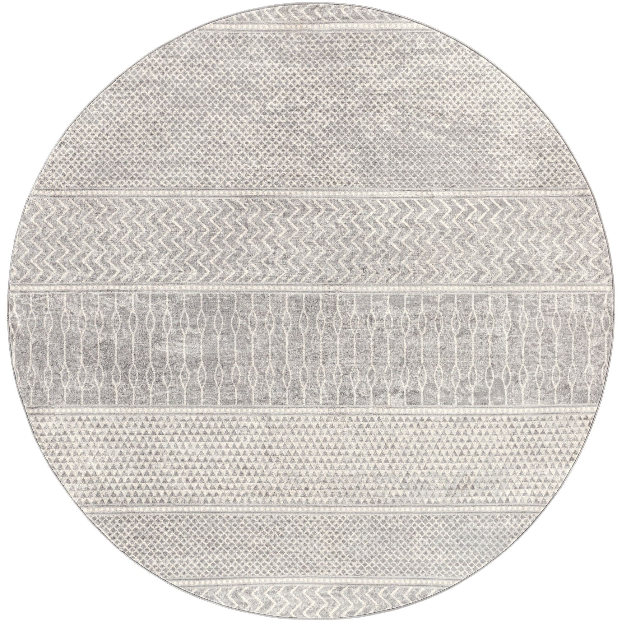 Livabliss Area Rugs for Living Room, 9ft Round Monaco Global Gray Round Rug, Bedroom Dining Room Home Decor Stain Resistant Carpet (7'10" x 7'10")