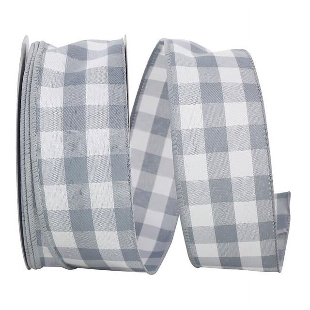 Reliant Ribbon 93228W-900-40K Celine Plaid Twill Wired Edge Ribbon - Grey - 2.5 in. x 50 yards