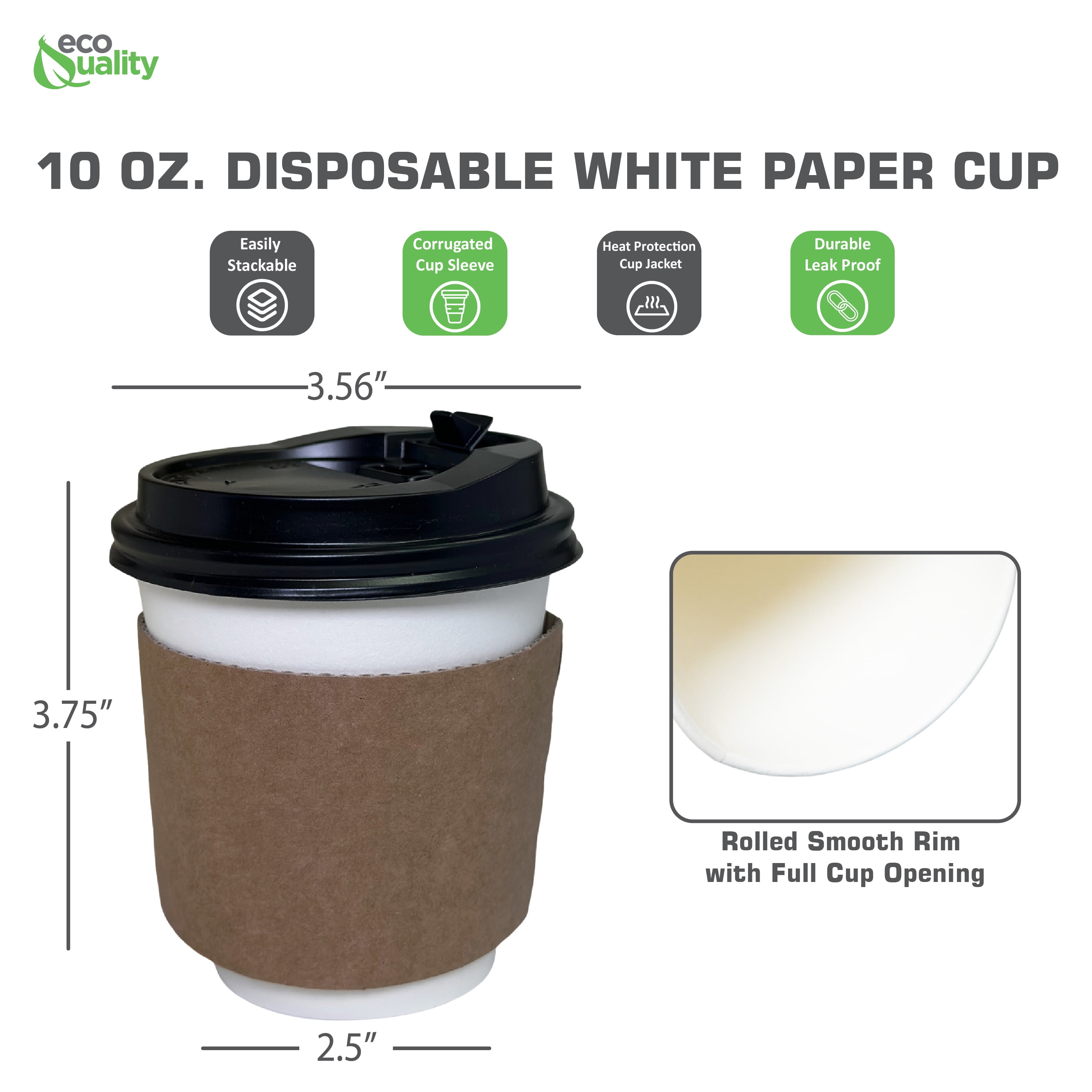 100 Pack] 8 oz Hot Beverage Disposable White Paper Coffee Cup with Black  Dome Lid and Kraft Sleeve Combo, XX Small… 