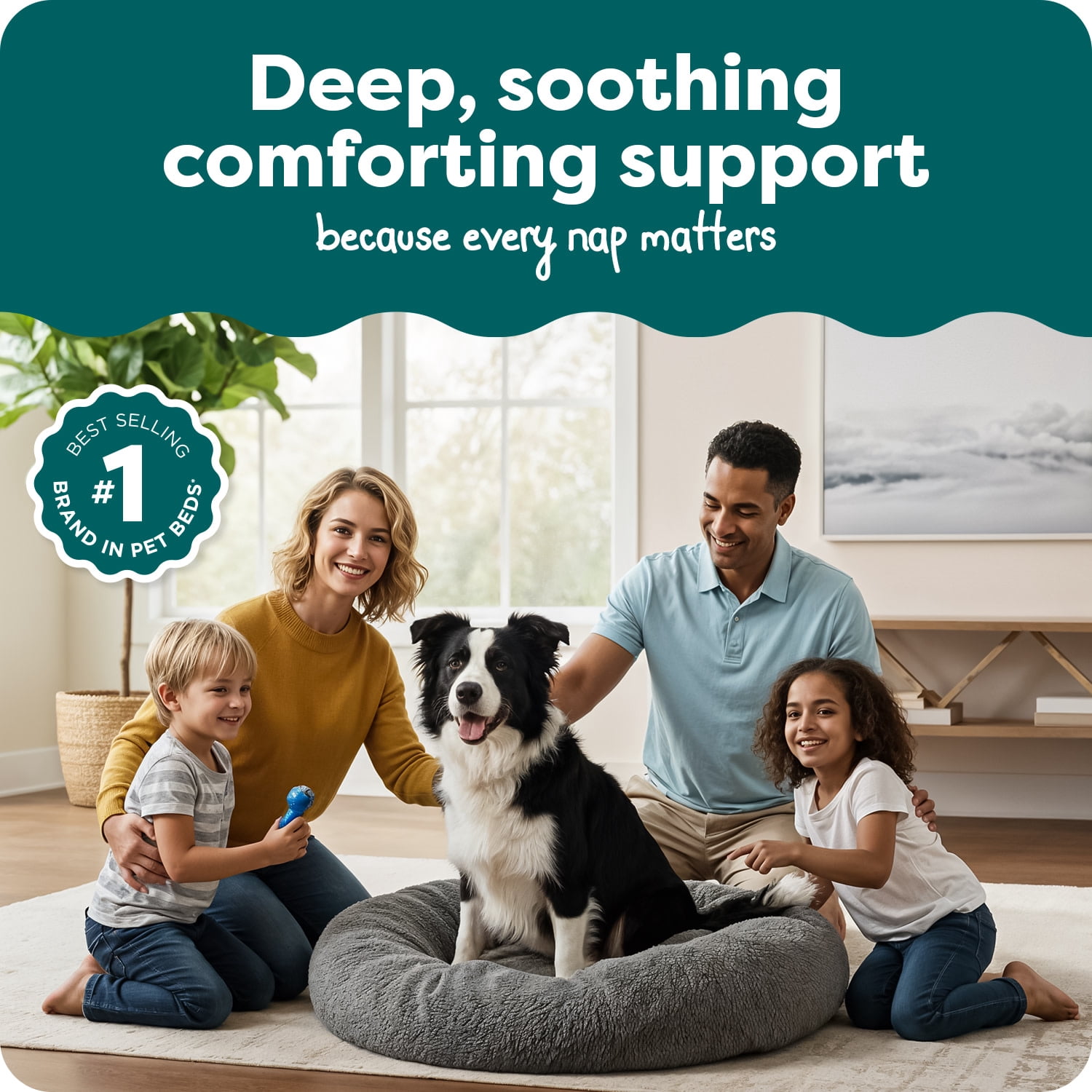 FurHaven Pet Products Calming Cuddler Long Faux Fur Donut Pet Bed for Dogs & Cats - Gray, Large - 36"