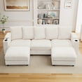 thumbnail image 2 of Wiilayok 110" Oversized U-Shaped Cloud Couch Sectional with Modular Design for Living Room: Comfy Corduroy, Ottoman, USB Port, Cup Holder, Armrest Storage, Side Pocket, Beige White, 2 of 9