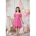 thumbnail image 5 of Arshiner Girls Summer Dress Puff Sleeve High Low Swing Cassual Formal Dresses with Pocket, 5 of 7