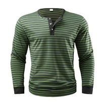 hotojiny Golf Shirts for Men Stylish Stripes Long Sleeve Henley Shirts Classic Thermal Fall Work Button T-Shirt