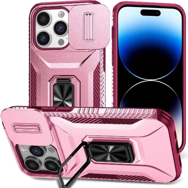 Funda para GANGXUN iPhone 14 Pro Max - Soporte metálico, Función magnética, Rosa