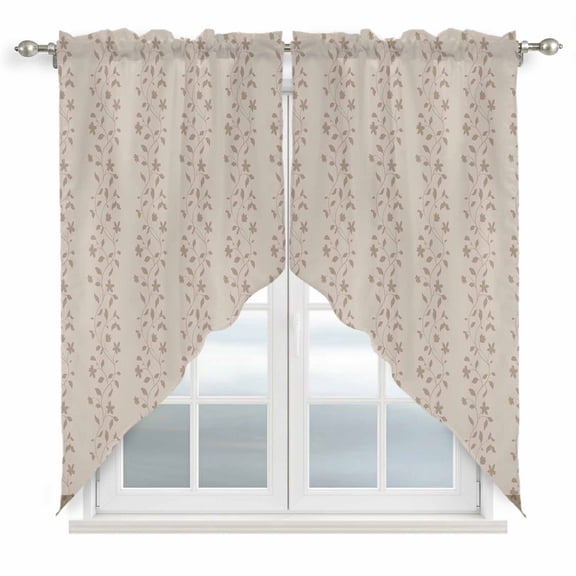Beige Pink Floral Swag Valances for Windows, Kitchen Curtains 36 Inch Length 2 Panels Set, Spring Flowers Short Curtains for Small Windows Rod Pocket Cafe Curtains Drapes 28"x36"