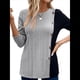 thumbnail image 2 of Camisa Asimétrica de Larga con Botones y Bloques de Color para Mujer, Ribete de Botones Claros y Abertura Lateral en la Cintura. Gris M, 2 of 8