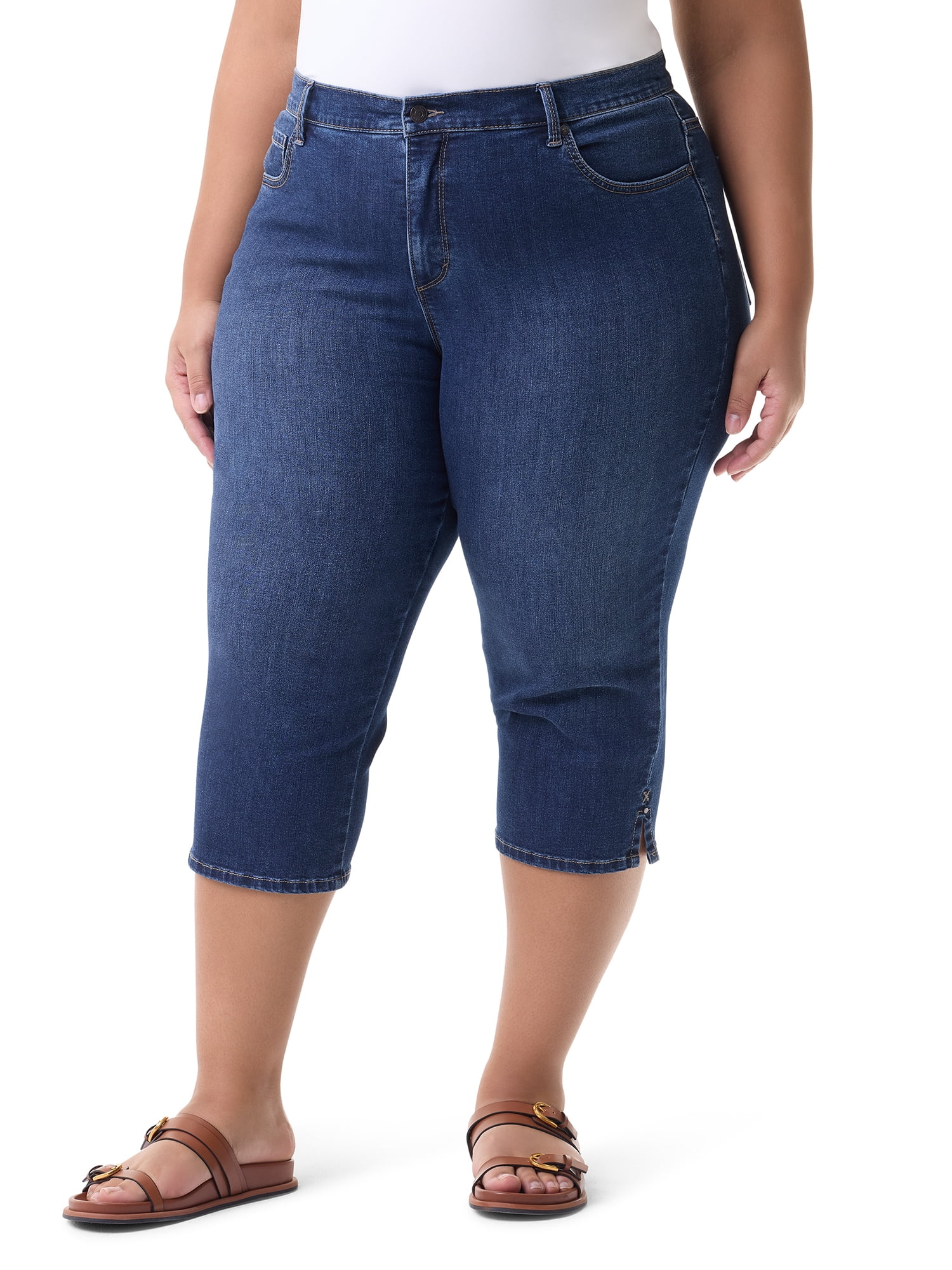 Gloria Vanderbilt Swan Series Women's Plus Amanda 5 Pocket Capri with Slit, Sizes 16W-24W