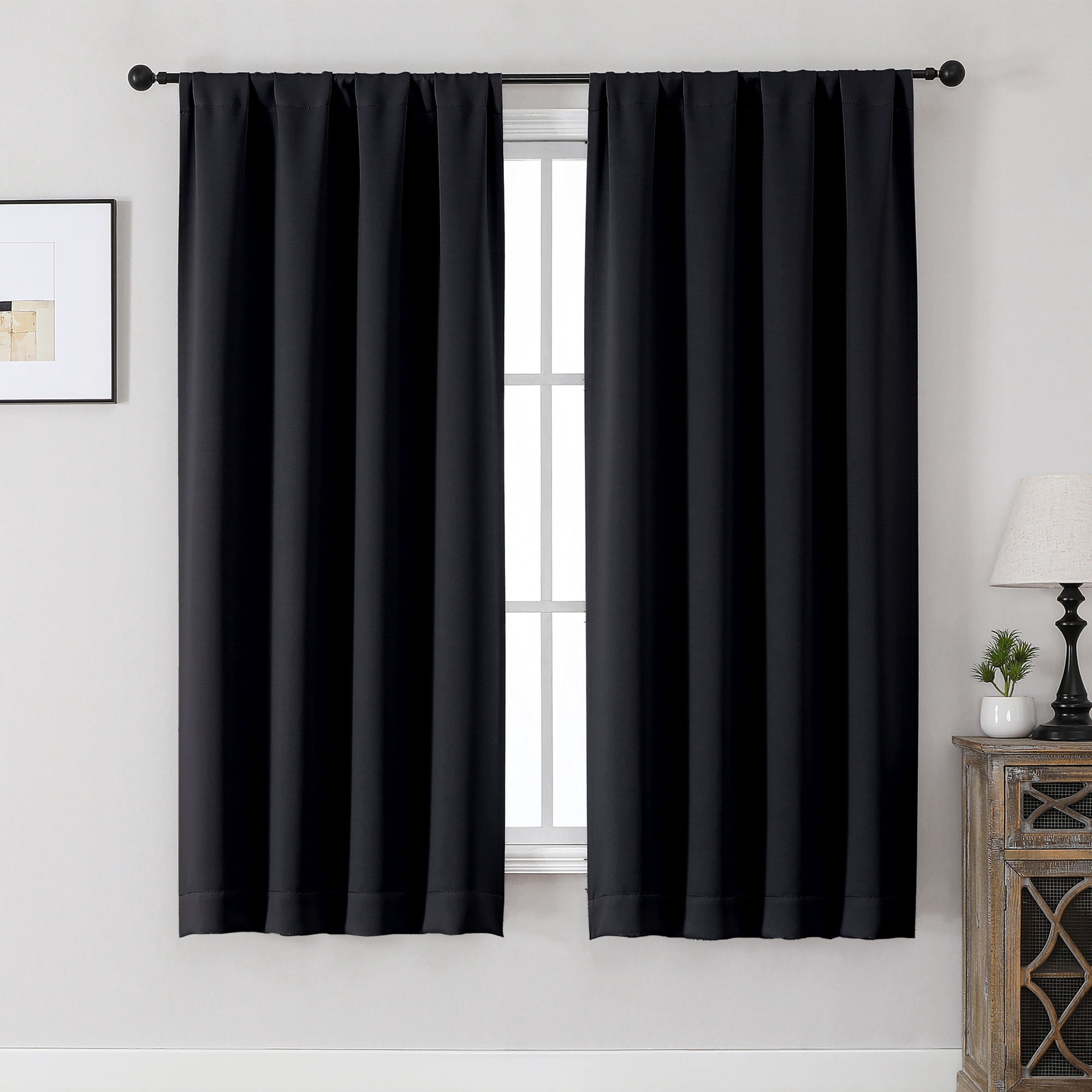 MKHILL Aether Black Blackout Curtains, 2 Panels 40x63 photo 1