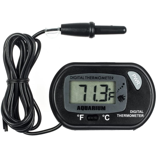 Termómetro digital LCD para acuarios, ideal para medir la temperatura del agua en terrarios y peceras.