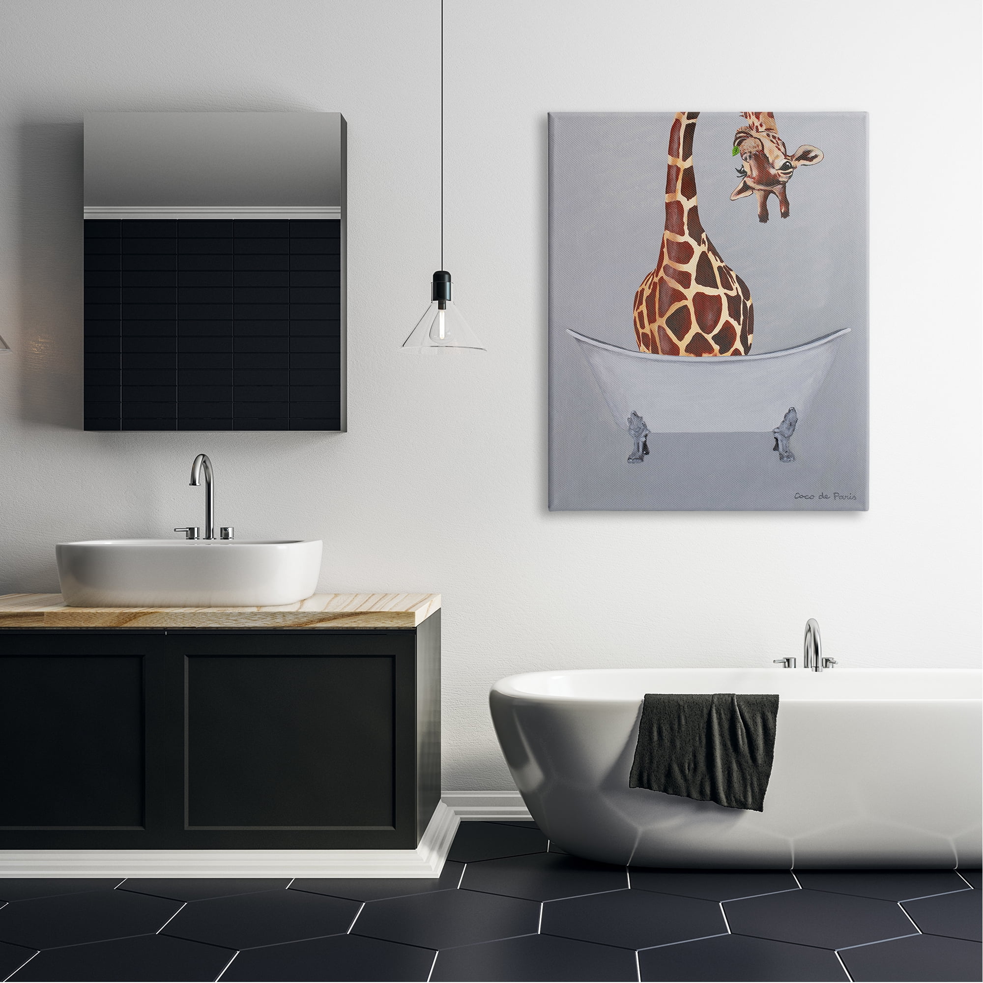Stupell Industries Funny Giraffe Neck Bathtub Bathroom Theme Painting , 36 x 48, Design by Coco de Paris