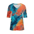 thumbnail image 7 of Royisotas Summer Women Plus Size Tops Casual Orange Short Sleeve Shirts Tropical Print V-Neck Women's Tshirts, 7 of 7