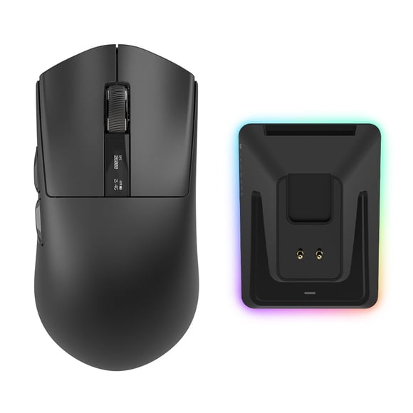 TECWARE EX1 Lightweight Gaming Mouse, 26K DPI Wireless Mouse, OLED Screen Display, 59g Lightweight, RGB Charging Dock, Tri-Mode Connectivity, Comes with PTFE Feet and Gr