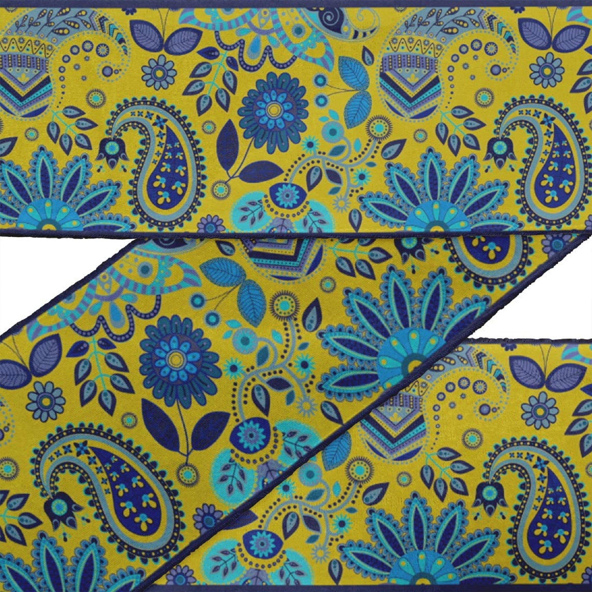 IBA Indianbeautifulart Black Leaves & Floral Paisley Velvet&nbsp;Trim&nbsp;Fabric Sewing Fabric Lace Dressmaking Printed Sewing Lace 9 Yards 3 Inches