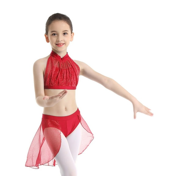 iEFiEL Girls Sleeveless Crop Top with Bottoms Set for Celebration of Spirit Praise Lyrical Dance