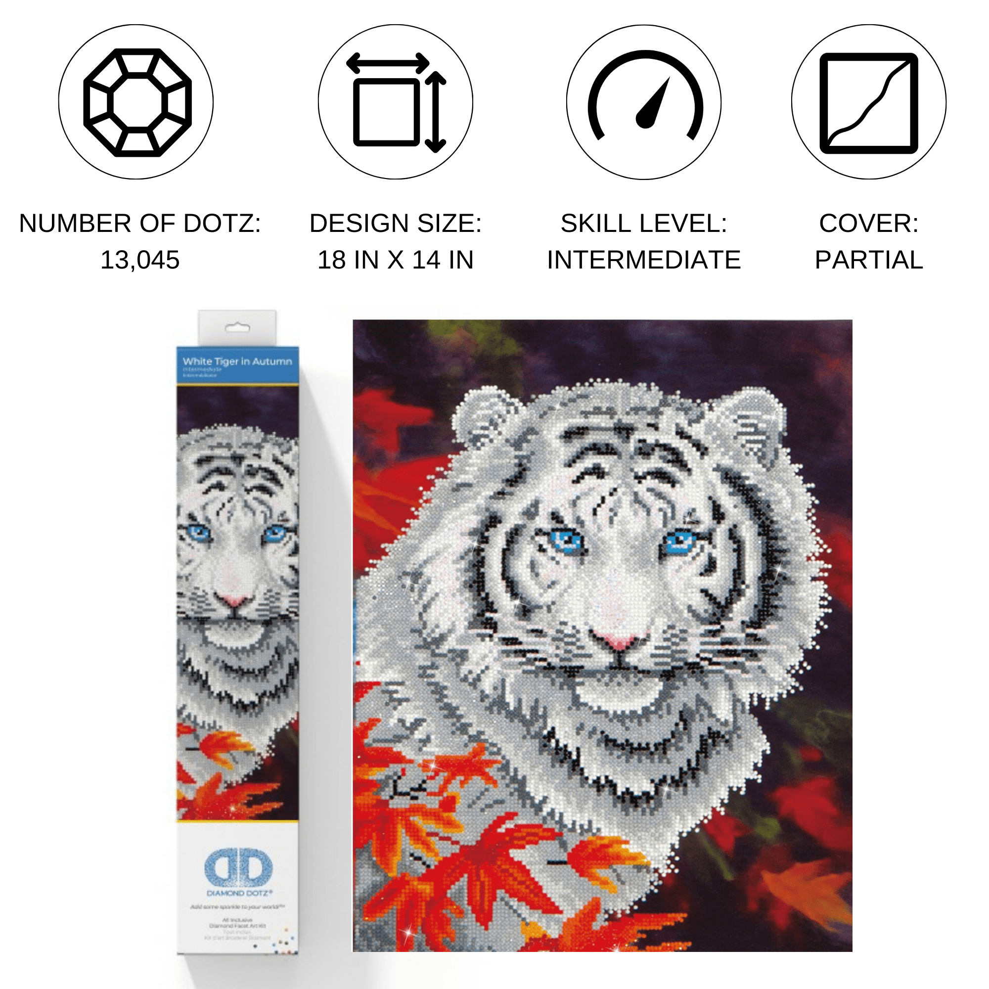 Diamond Dotz® White Tiger in Autumn Diamond Painting Kit - 18" x 14"