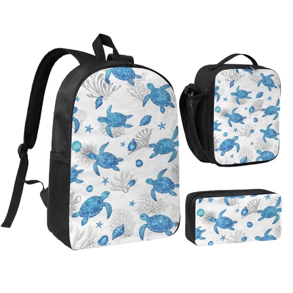 Sea Turtle Backpack Set 3pc ，Backpack with Lunch Bag and Bag 17 Inch