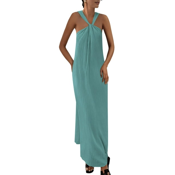 Vestido de verano PRETTYGARDEN para mujer 2025 con tiras holgadas, azul y verde