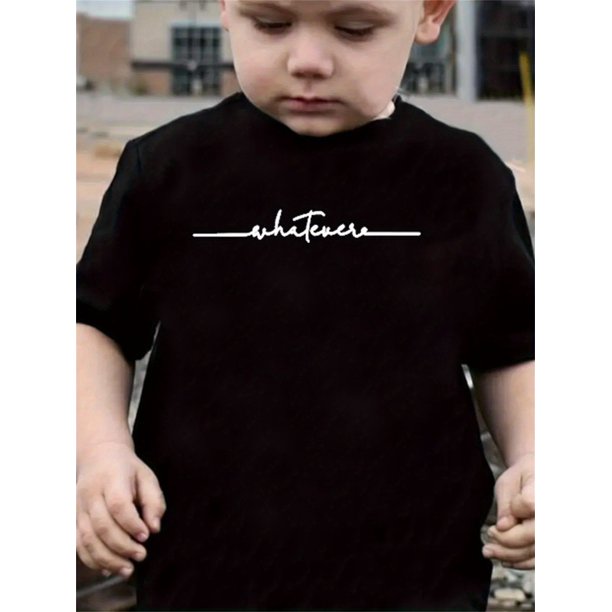 Camiseta con estampado de letras WHITER para niño: algodón suave, negra con gráfico blanco, cuello redondo, manga corta, ropa informal y elegante. Camiseta con gráfico elegante para niño.