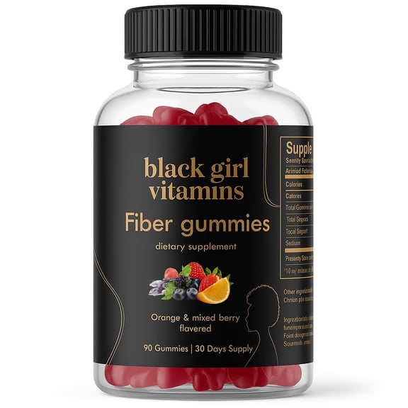 Black Girl Vitamins - Fiber Gummies - Prebiotic for Gut Health & Bloat Relief - Supports Digestion, Regularity & Microbiome Balance - Vegan, Gluten-Free, Halal (Orange & Mixed Berry, 30 Day Supply)