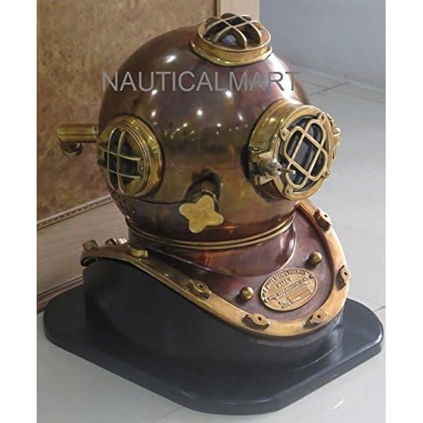 US Navy Mark V Diving Divers Helmet Copper Antique with Black Wooden ...