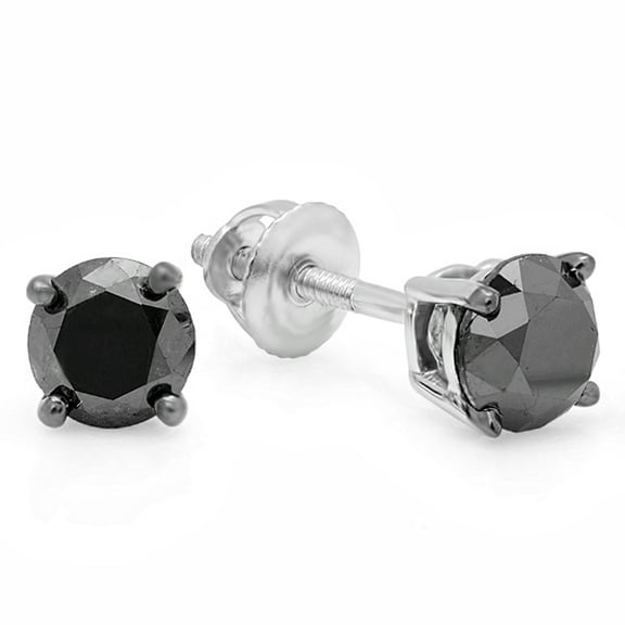 Dazzlingrock Collection 1.50 Carat (ctw) 18K Round Cut Black Diamond Ladies Stud Earrings 1 1/2 CT, White Gold
