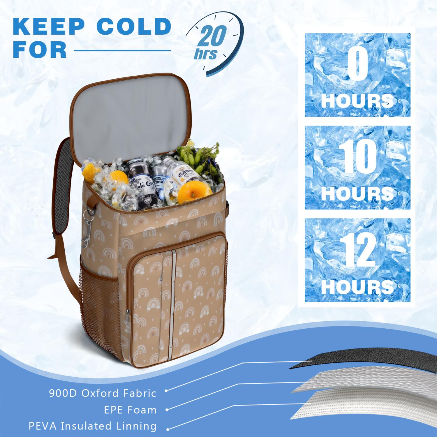 Travel Cooler Bag - Boho Bohemia Rainbow Camping Beer Cooler Backpack with Bottle Opener- Waterproof Insulated Picnic Backpacks - Cooler Bag for Beach