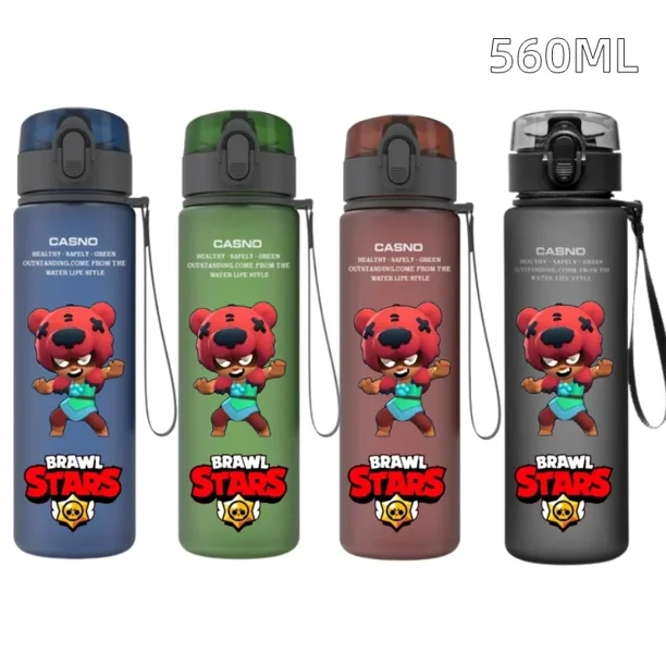 2025 Personajes Brawl 560ML Anime Rojo Negro Azul Verde Plástico esmerilado Deportes portátiles Taza de agua de gran capacidad Spike Leon Black Crow
