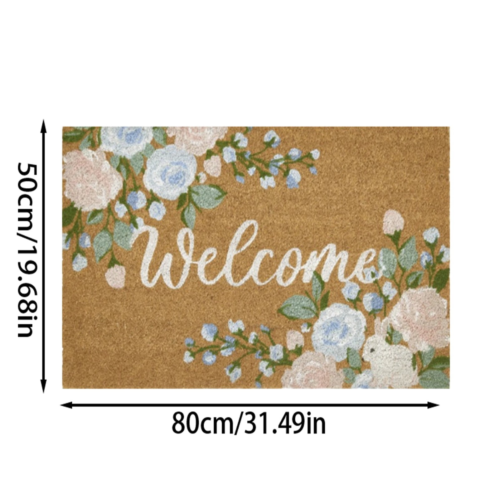 Door Mat Welcome Outdoor Mat: Artificial Coir Doormat for Outdoor Outside Indoor Entrance - Front Door Mats Non- Backing Washable Fall Mat for Home Porch Entry (Floral Welcome Matt, 24"x 36")