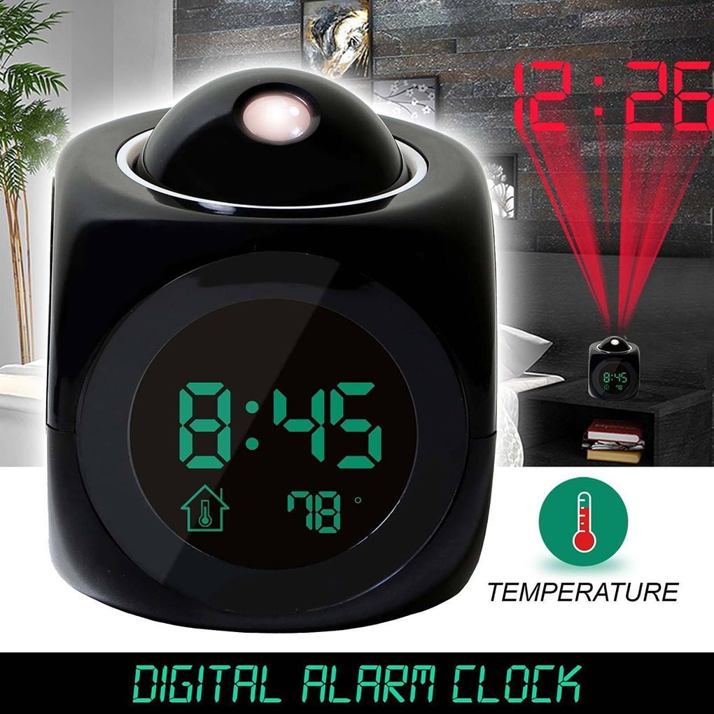 LCD Projection LED Display Time Digital Alarm Clock Talking Voice Prompt Thermom 
