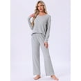 thumbnail image 2 of DARING DIVA Ribbed Knit Pajama 2 Piece Long Sleeve Top Pants Sleepwear M Light Grey, 2 of 6