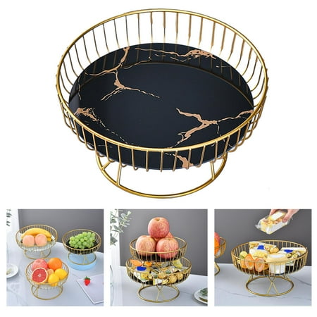 

Wire Iron Serving Tray Durable Organizer Free Standing Holder Decorative Fruit Basket for Farmhouse Vegetable Snacks Kitchen Decor Large