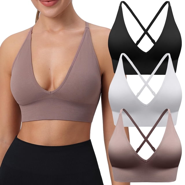 Sujetadores deportivos Evercute para mujer, ajustables, cuello en V profundo, acolchados