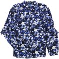 thumbnail image 1 of Ralph Lauren Camisa con botones florales con volantes para mujer, azul, extragrande Ralph Lauren Camisa con botones, 1 of 1
