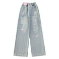 thumbnail image 1 of JLMSPLWG Bootcut Pants for Girls Ripped Jeans Star Print Kids Personalized Solid Color Denim Pants Tween Girls Cute High Waist Jean with Pockets Toddler Girl Clothes, 1 of 9