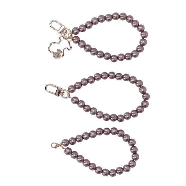 Pearl Key Chain, Pearl Hand Wrist Lanyard Metal Buckle Fine Polishing For Keychains H35 Brown