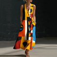 thumbnail image 2 of Puliio Tank Dresses for Women Summer Sleeveless V Neck Oversized Color Block Casual Beach Dress with Pockets, 2 of 8