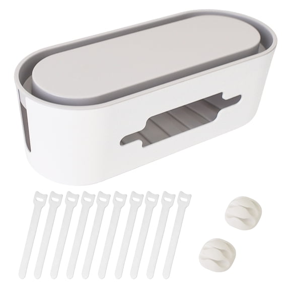 Cable Management Box with Cable Ties & Clips - Large Cord Organizer for Power Strips, Chargers, and Wires