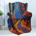 thumbnail image 4 of Country Soft Flannel Fleece Throw Blanket, Dark and Deep in the Forest in Fall Autumn Season Calm Nature Art Paint, Cozy Plush for Indoor and Outdoor Use, 50" x 70", Orange Navy, by Ambesonne, 4 of 5