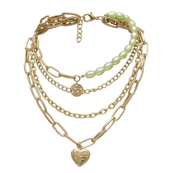 1Pc Vintage Metal Gold Multi-layer Love Hollow Retro Pearl Necklace,Heart Shaped Locket Pendant Layered Necklace,Ladies Jewelry Gift,Cool Punk Chunky Chain Statement Necklace Punk Jewelry for Women