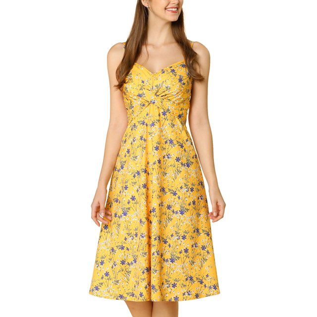 INSPIRE CHIC Robe à Bretelles Réglables à Motif Floral Torsadé pour Femmes