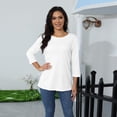 thumbnail image 6 of UoCefik Ladies 3/4 Length Sleeve Tops Loose Fit Casual Crewneck Solid T Shirts Holiday Summer Elbow Three Quarter Length Sleeve Tee Shirts Spring Business Blouses Boho Pullover L, 6 of 8