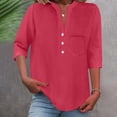 thumbnail image 2 of RongHuan Women Tops Causal V Neck Shirts Short Sleeve Button Up Henley T-Shirts Solid Color Comfy Blouses, 2 of 8