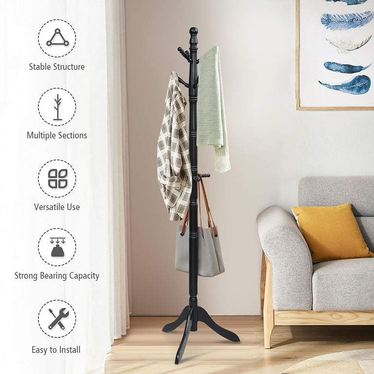 Natural Wooden Clothes Rack Stand Handbag Hat Coat Hanger 8 Hooks Bedroom  Living Room Clothing Organizer Home Nordic Furniture